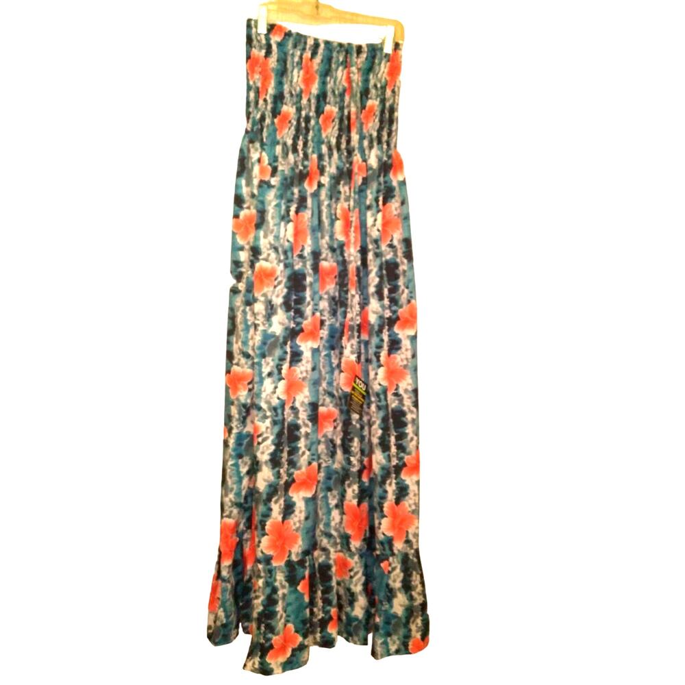 NWT Laleela Tropical Print strapless Maxi Dress Medium